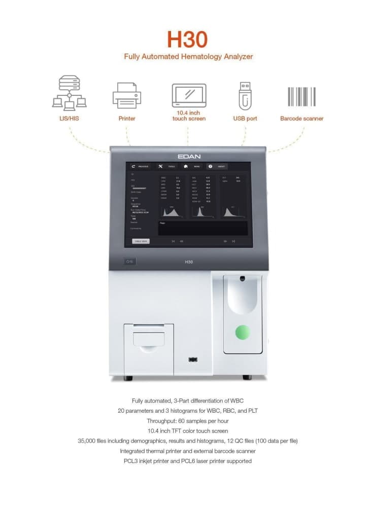 EDAN H30 Fully Automatic 3-Part Hematology Analyzer